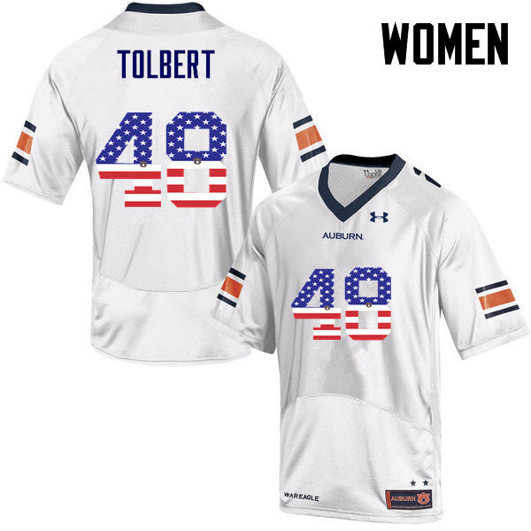 Women's Auburn Tigers #48 C.J. Tolbert USA Flag Fashion White College Stitched Football Jersey